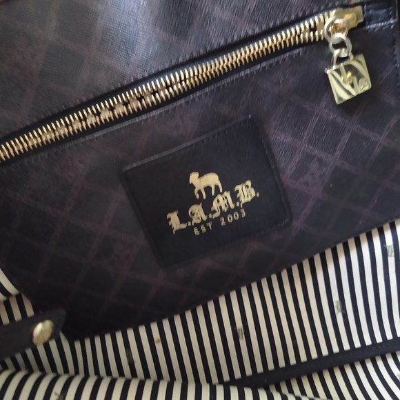 L.A.M.B. Leather Shoulder Bag Purse Tote Monogram - Picture 6 of 8